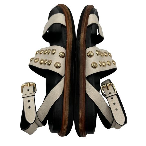 Coach Dannie Ankle Strap Sandals 8B Flats Open Toe Black White Gold Studs - Picture 3 of 15